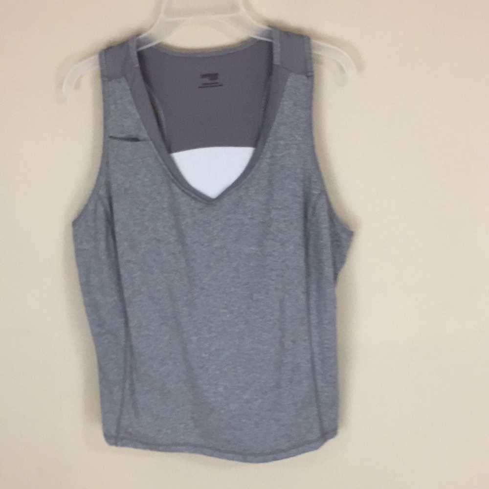 Danskin Now Gray Tank with Built in Shelf Bra and Pocket Size 3X